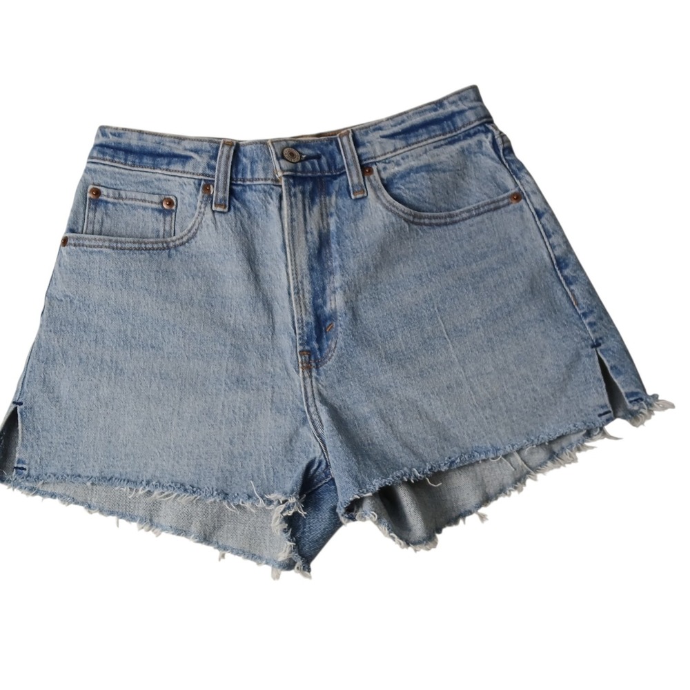 Abercrombie & Fitch Curve Love High Rise Mom Shorts Light Wash Size 4 27 Raw Hem - Picture 2 of 8